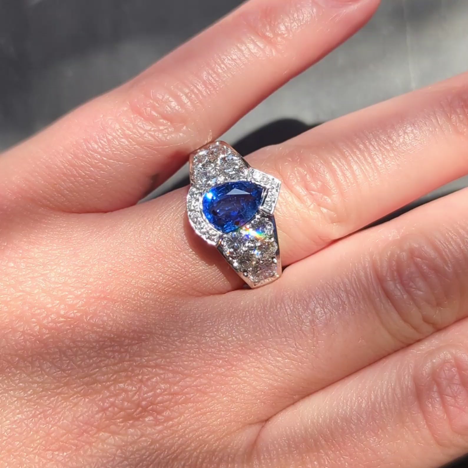 French 2000's 4.50 CTW Sapphire Diamond 18K White Gold Contemporary Cluster Ring