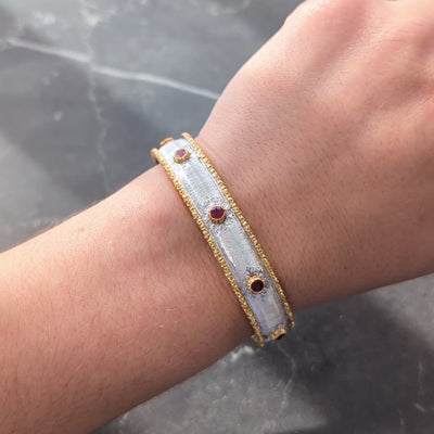 Buccellati Ruby 18K Two-Tone White Yellow Gold Vintage Macri Capri Cuff Bracelet