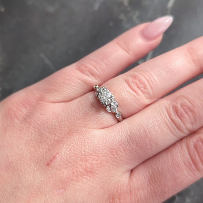 Late Art Deco Transitional Cut Diamond Platinum Vintage Lotus Engagement Ring