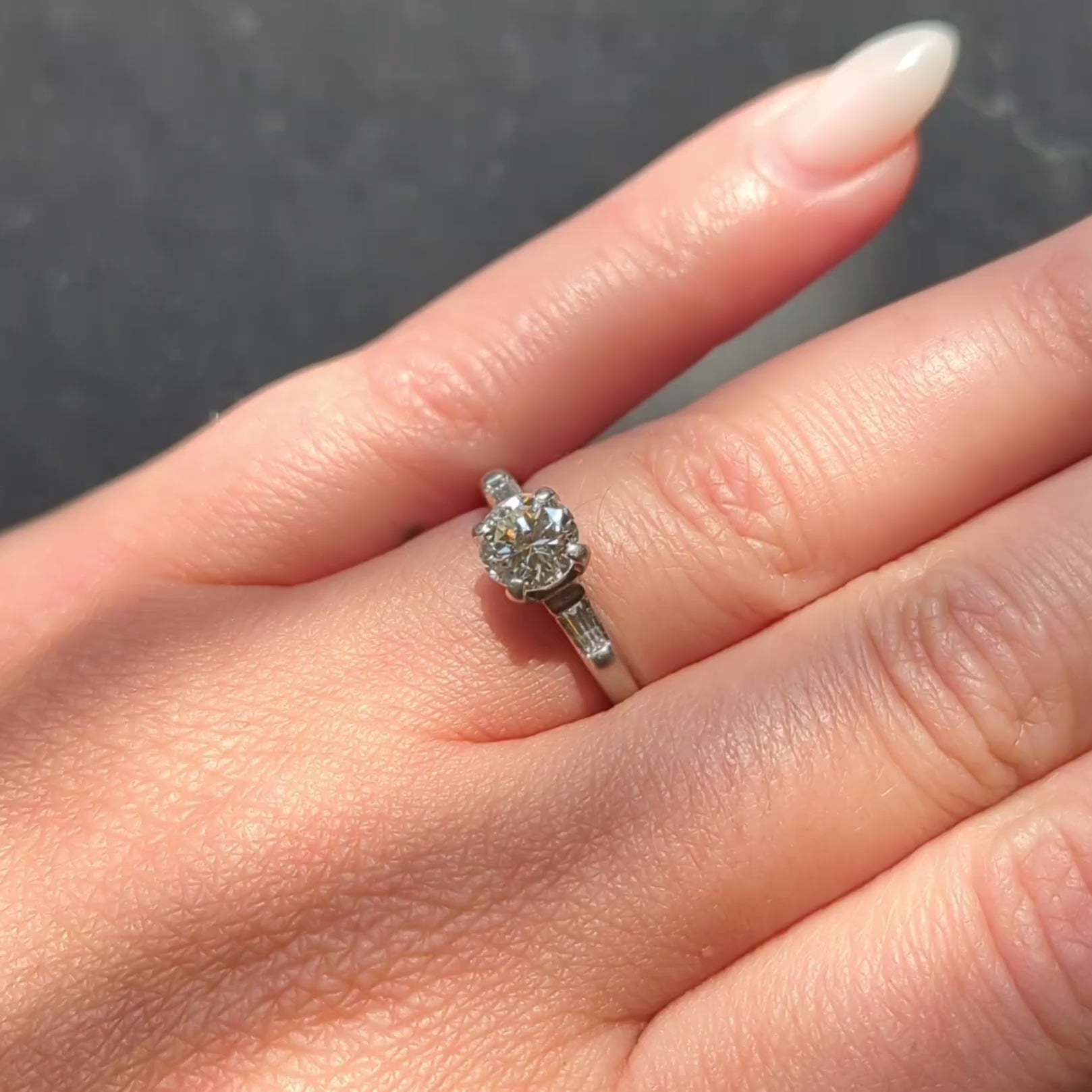 Mid-Century Round Brilliant Diamond Platinum Three Stone Vintage Engagement Ring