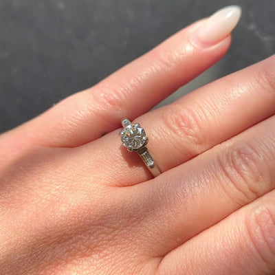 Mid-Century Round Brilliant Diamond Platinum Three Stone Vintage Engagement Ring