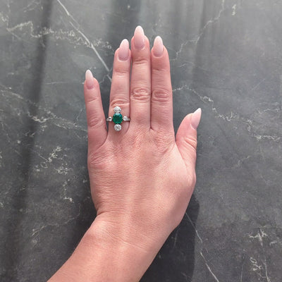 Edwardian 4.25 CTW Colombian Emerald Diamond Platinum 18K Gold Antique Ring AGL