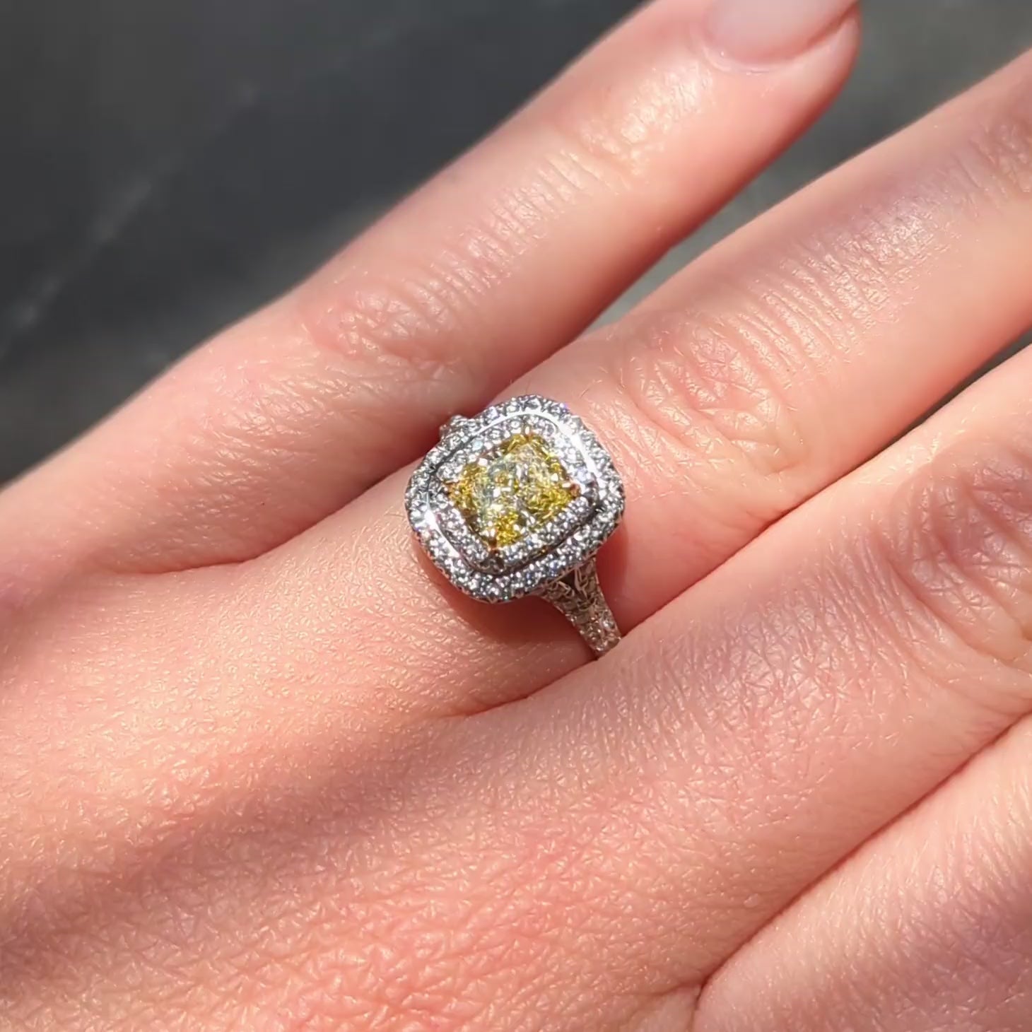Tiffany & Co. 1.46 CTW Fancy Diamond 18K Platinum Solesete Halo Engagement Ring