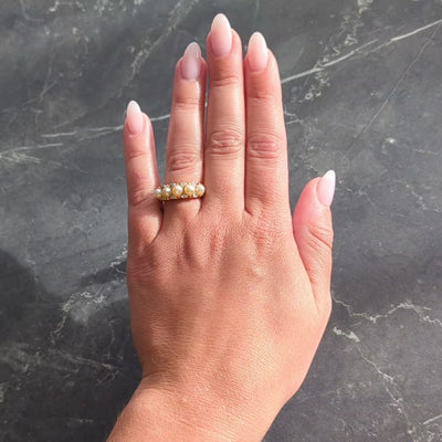 Art Nouveau Pearl Diamond 18 Karat Yellow Gold Antique Scrolling Band Ring