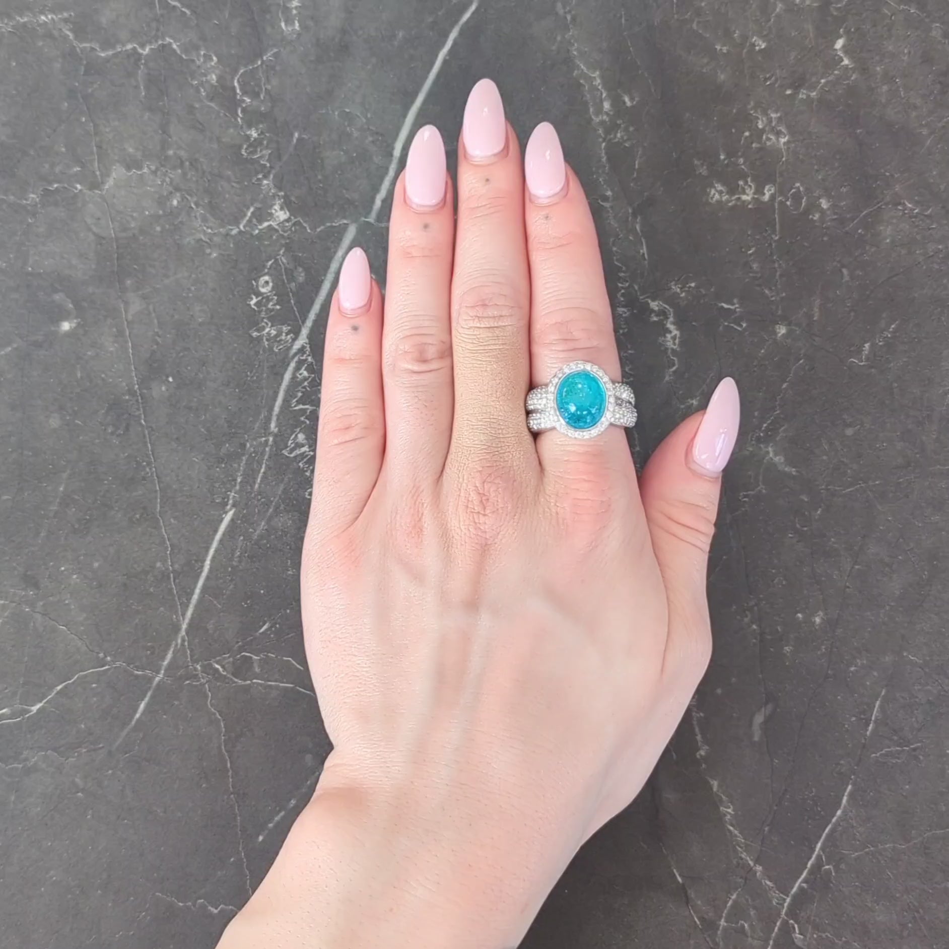 Vintage Paraiba Tourmaline Diamond 14 Karat White Gold Halo Ring GIA