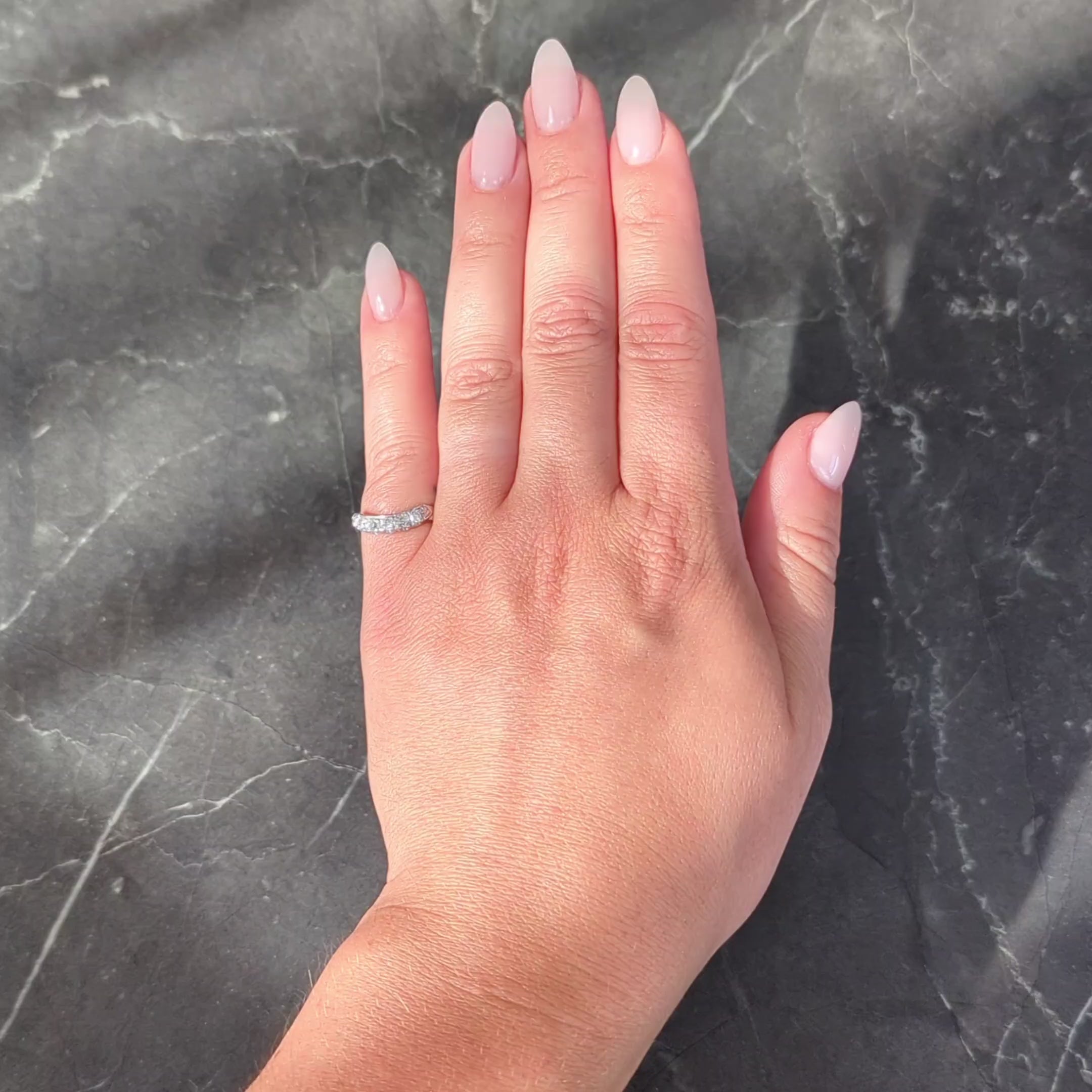 Mid-Century European Diamond Platinum Vintage Fishtail Contour Wedding Band Ring