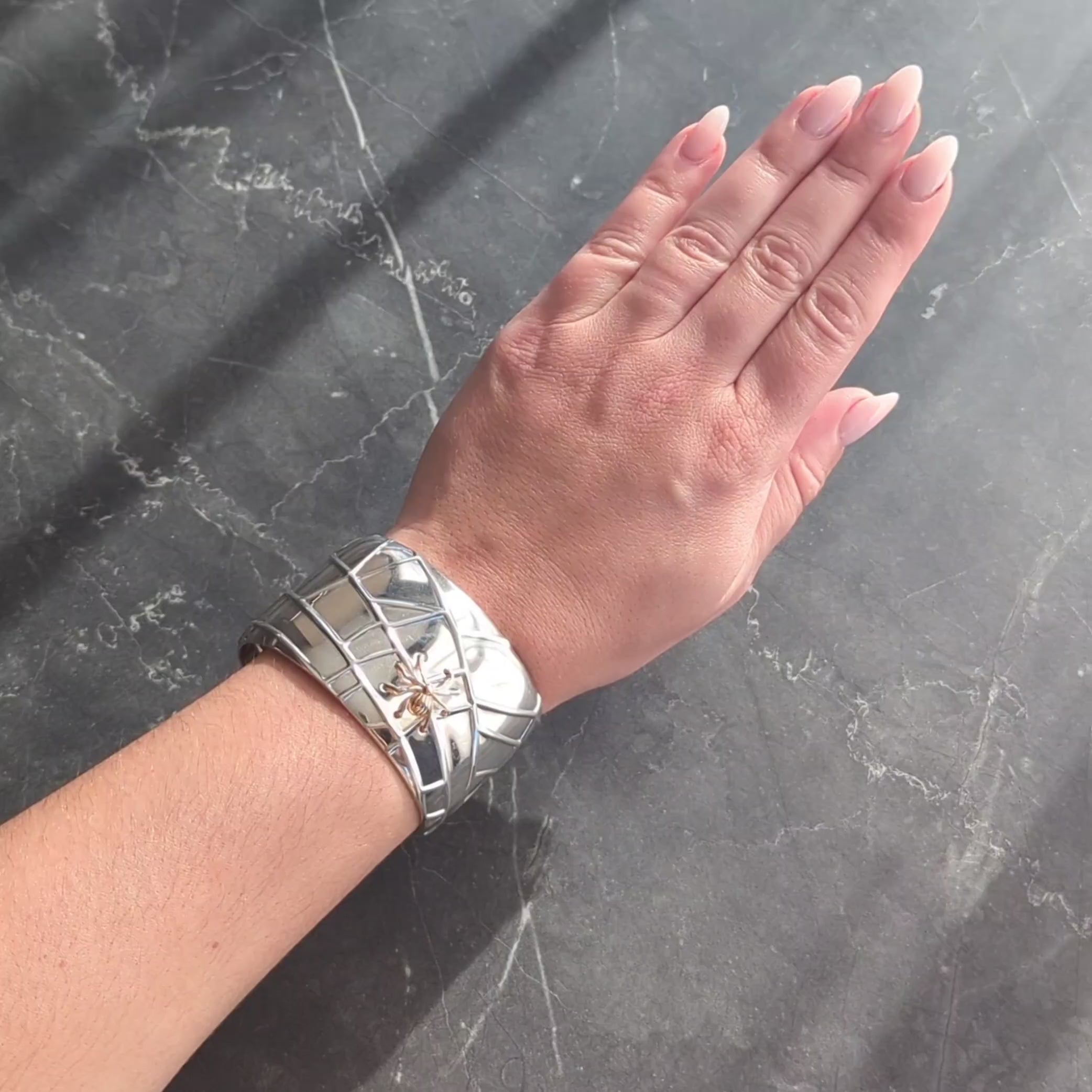 Tiffany & Co. 2001 18 Karat Yellow Gold Sterling Silver Spider Web Cuff Bracelet