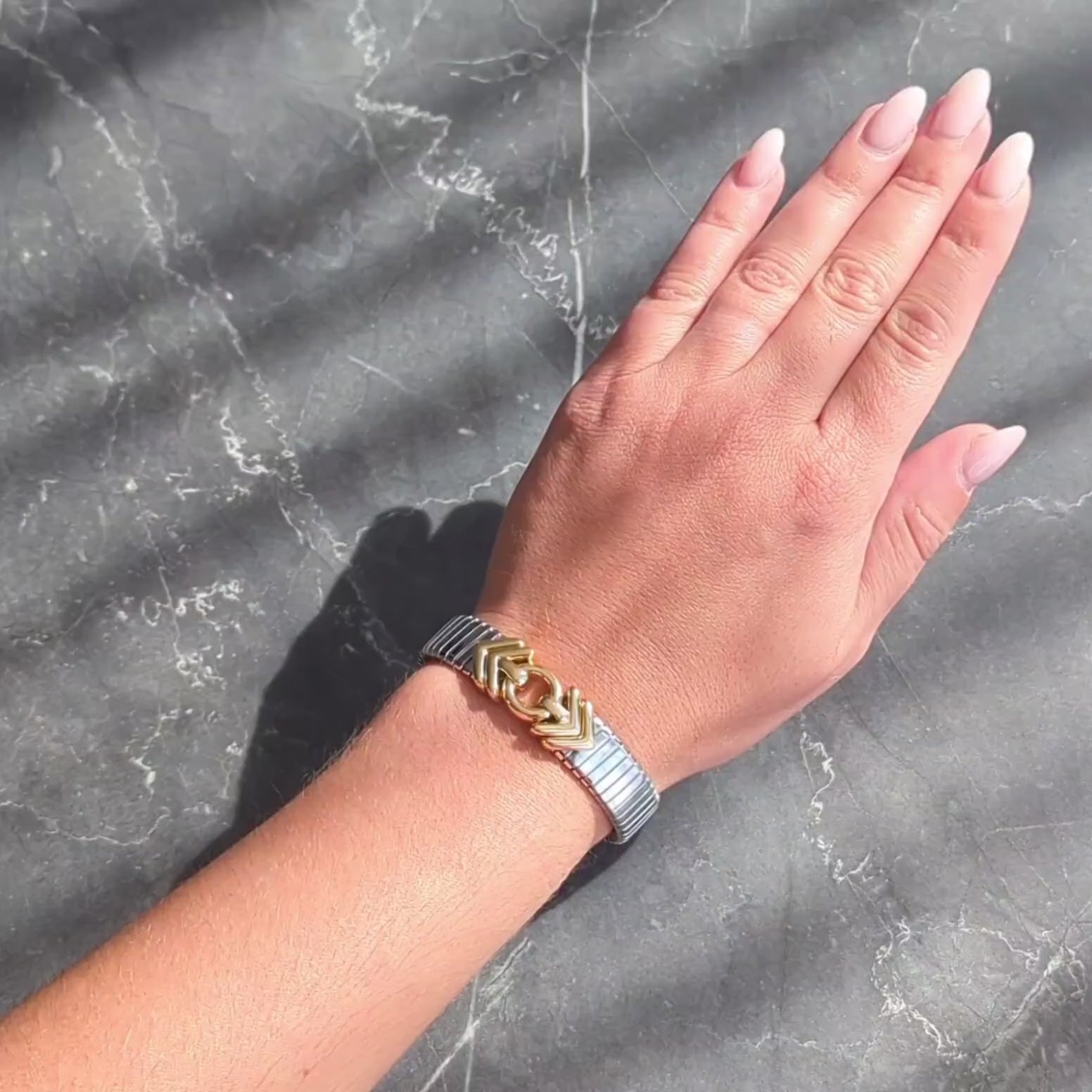 Bulgari 1990's 18K Gold Stainless Steel Tubogas Vintage Alveare Cuff Bracelet