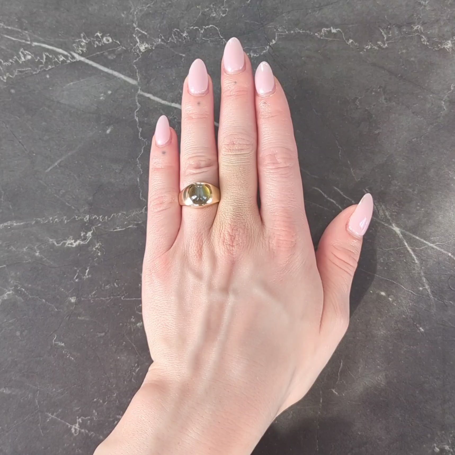 1960 Natural Cat's Eye Chrysoberyl 14 Karat Yellow Gold Vintage Signet Ring GIA