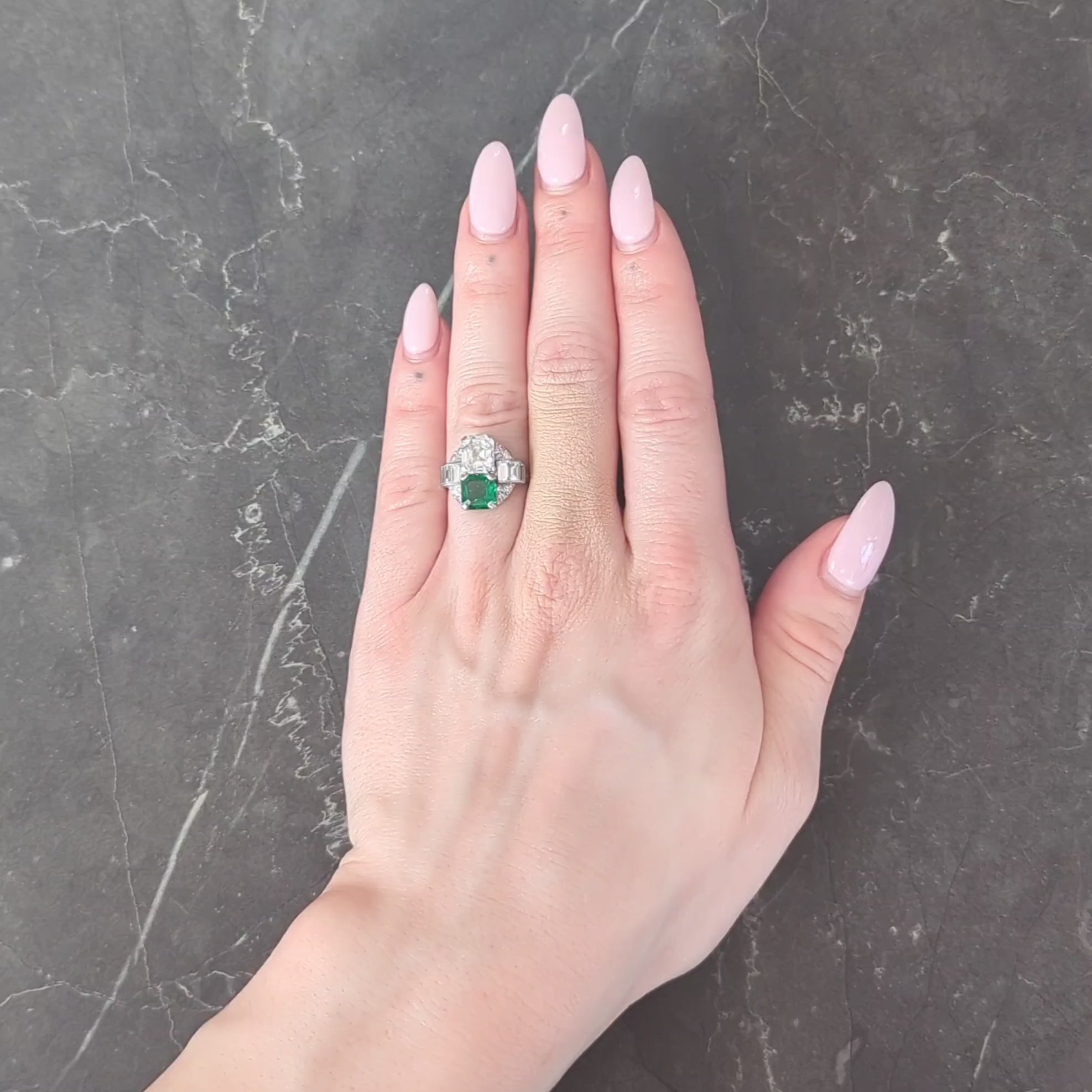Mid-Century 4.00 CTW Asscher Cut Diamond Emerald 14 Karat White Vintage Ring