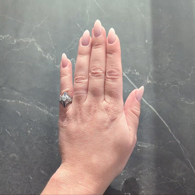 Art Deco 0.94 CTW Sapphire Diamond Platinum Vintage Zig-Zag Navette Dinner Ring