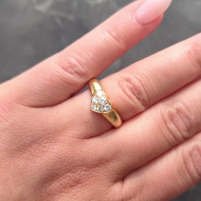 Tiffany & Co. 1990's Diamond 18 Karat Yellow Gold Vintage Puffy Heart Ring