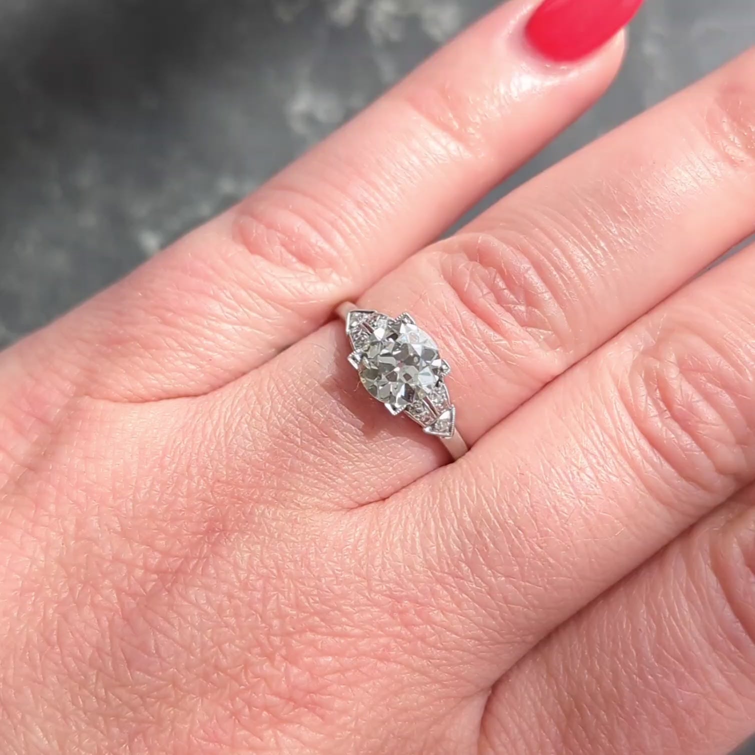 Art Deco 1.25 Center Old European Diamond Ribbon Vintage Engagement Ring