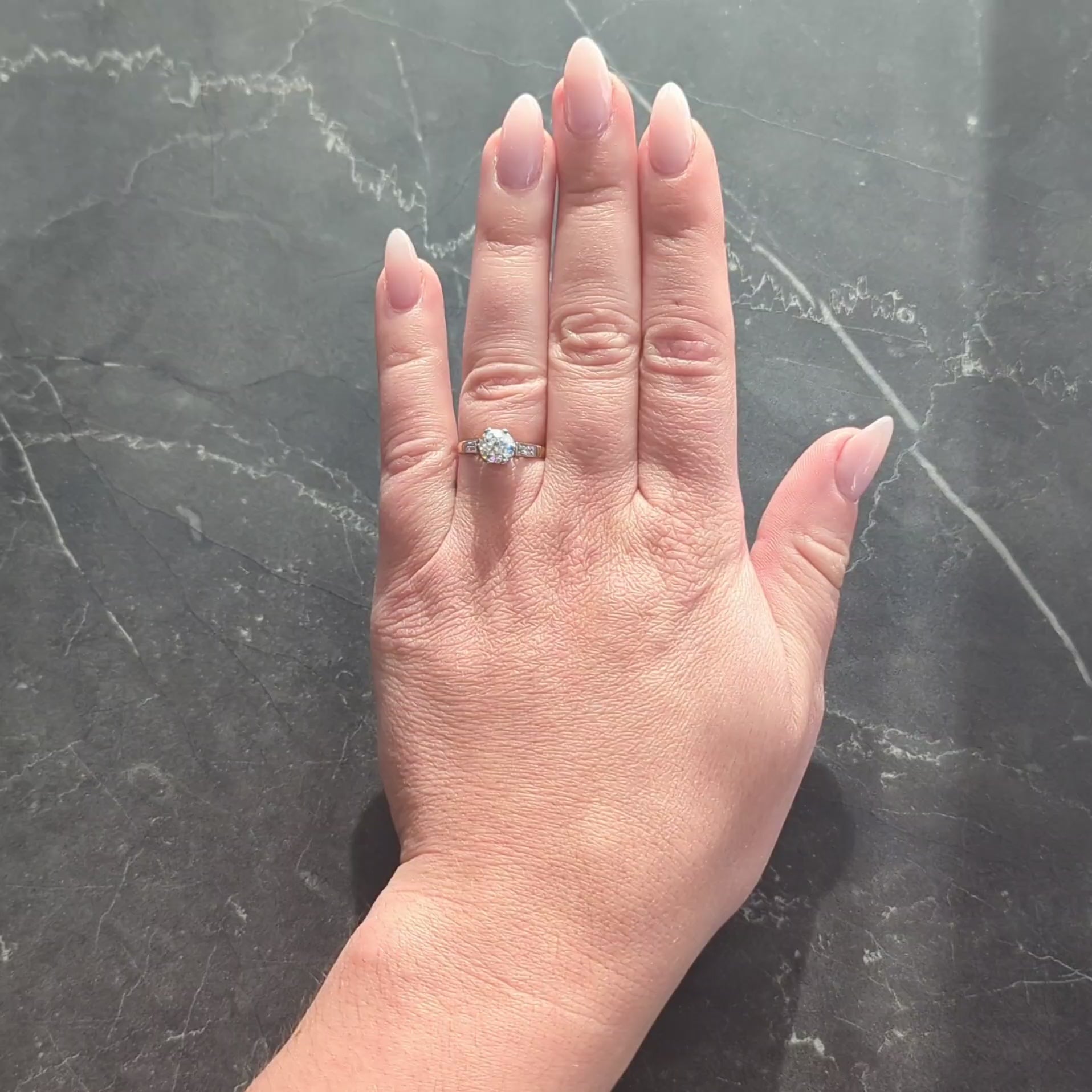 Art Deco Old European Cut Diamond Platinum 18K Gold Antique Engagement Ring