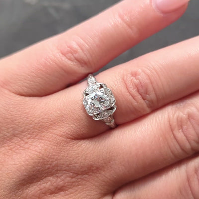 Art Deco 0.95 CTW Diamond Platinum Vintage Wheat Orange Blossom Engagement Ring