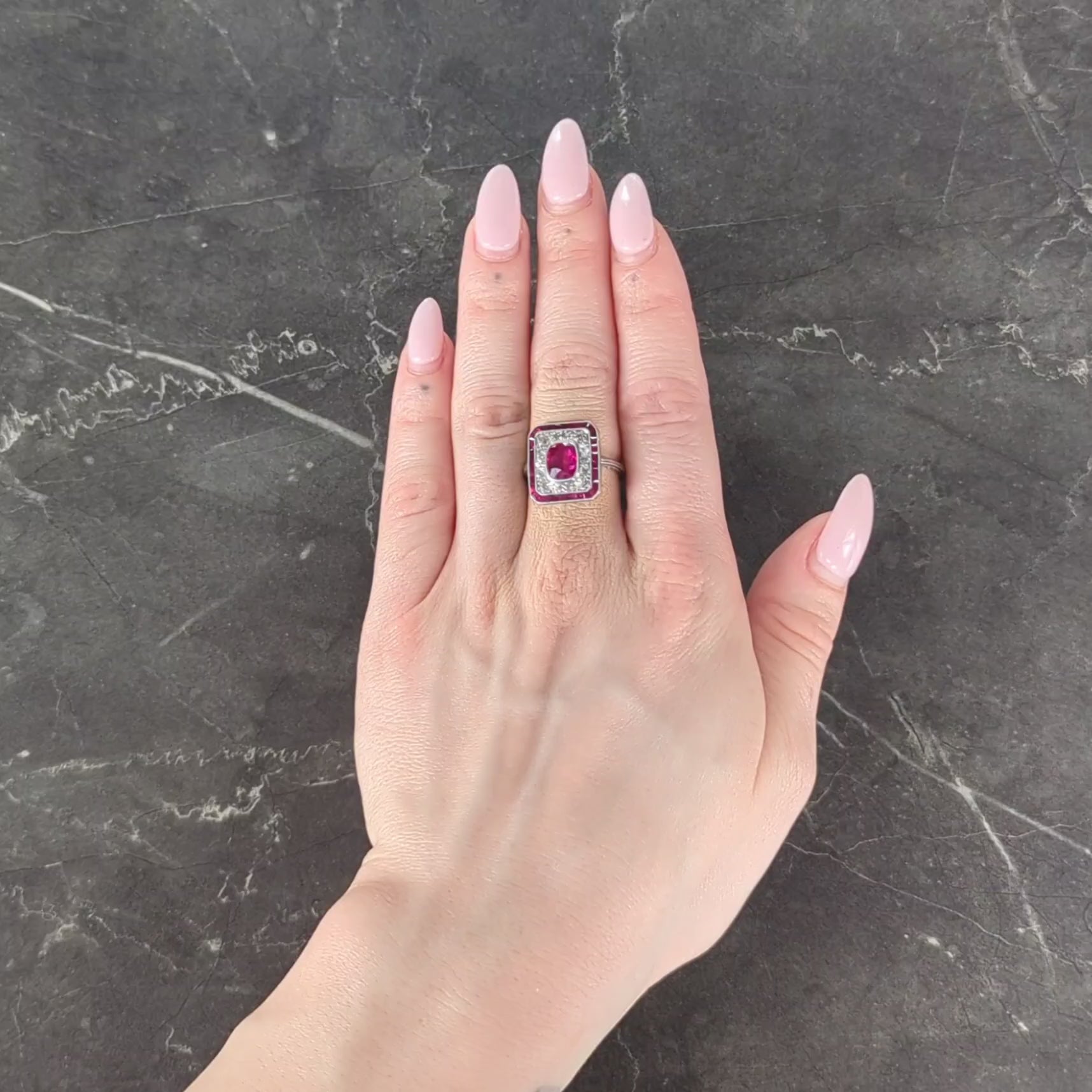 Art Deco 4.12 CTW No Heat Burma Ruby Diamond Platinum Vintage Halo Ring AGL