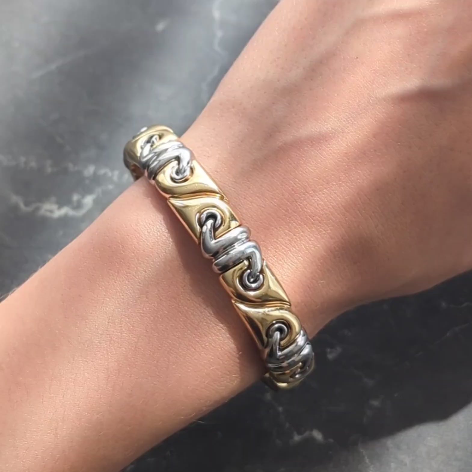 Bulgari 1990's 18 Karat Yellow Gold Stainless Steel Vintage Saetta Cuff Bracelet