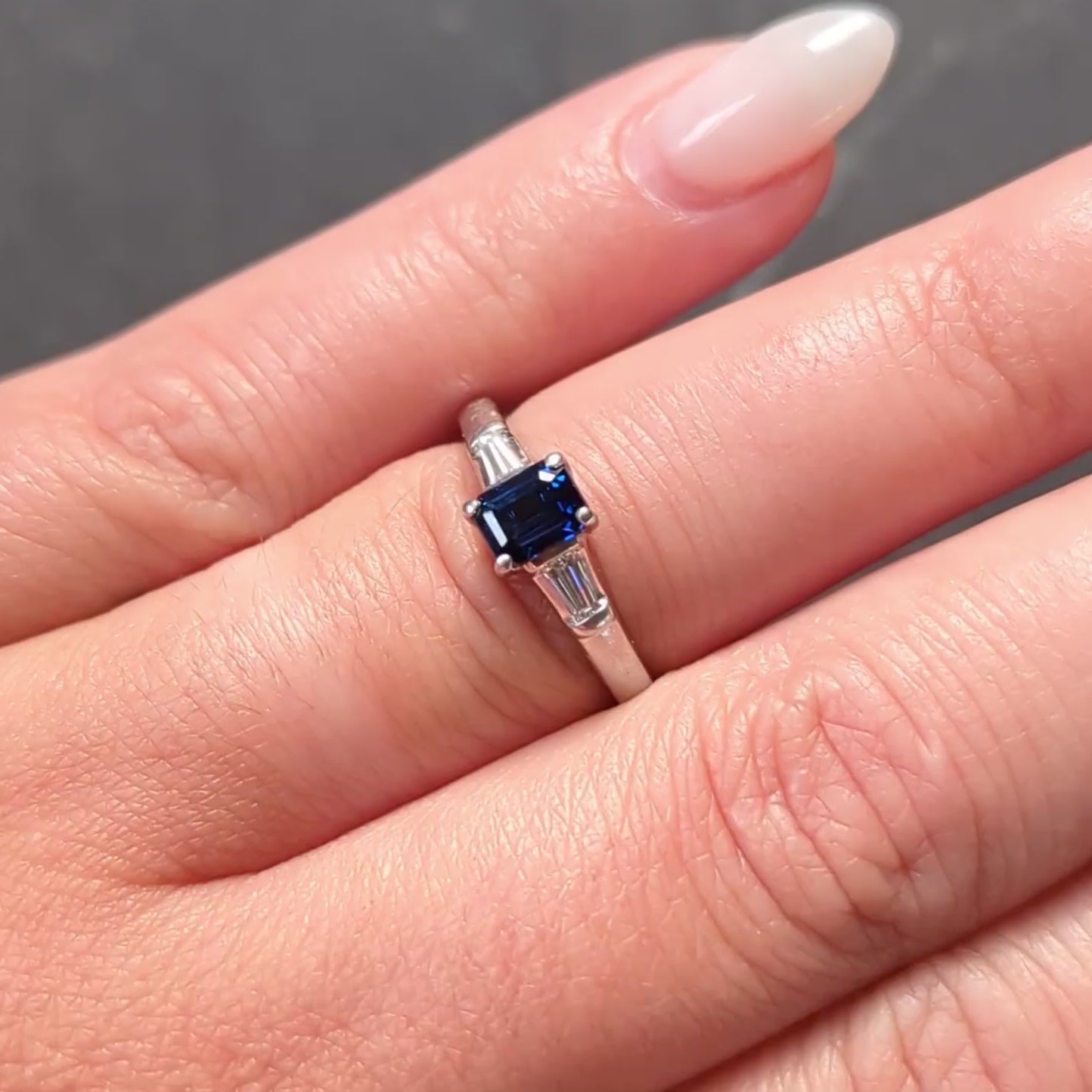 Tiffany & Co. 1950's Sapphire Diamond Platinum Vintage Three Stone Ring