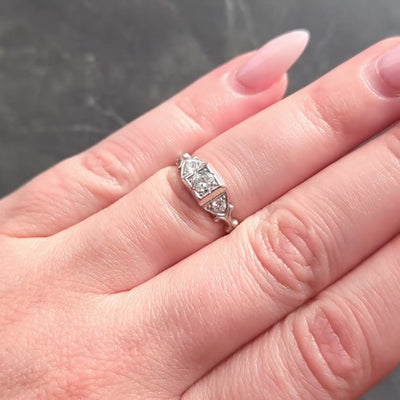 Art Deco European Diamond Platinum Vintage Scrolling Shoulders Engagement Ring