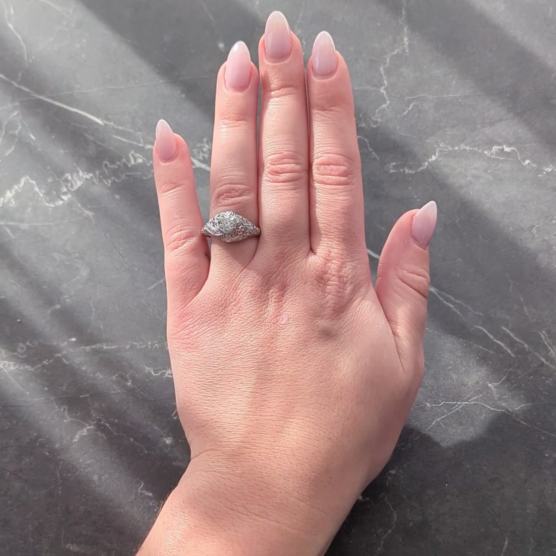 Edwardian 1.25 CTW Mine Diamond Platinum Scrolled Filigree Engagement Ring GIA