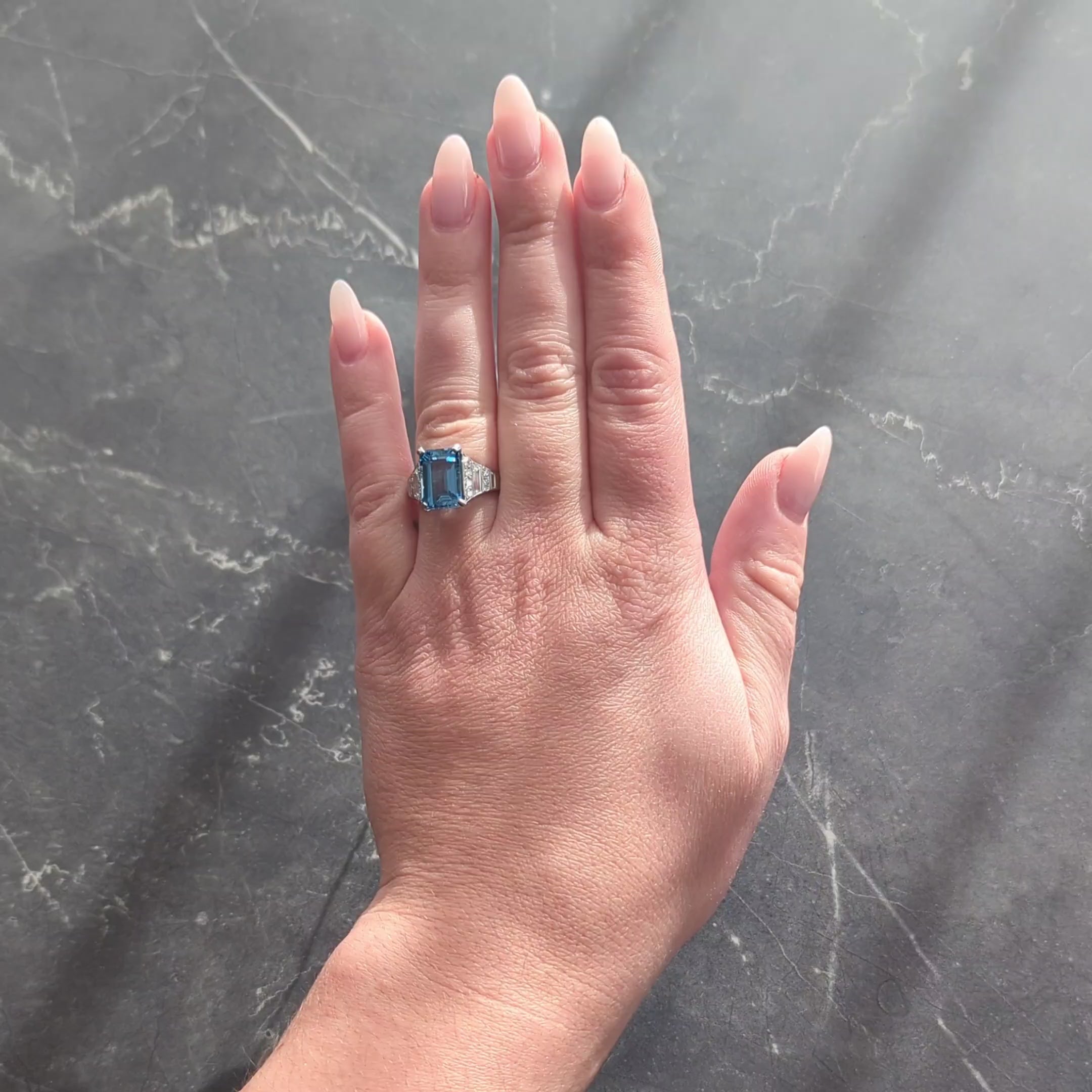 Mid-Century 4.60 CTW Aquamarine Diamond Platinum Vintage Cocktail Ring