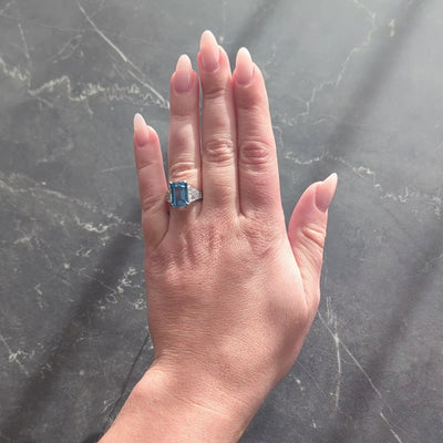 Mid-Century 4.60 CTW Aquamarine Diamond Platinum Vintage Cocktail Ring