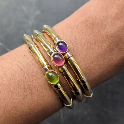Bulgari 1970's Multi-Gem 18 Karat Gold Vintage Stacked Tri-Strand Cuff Bracelet
