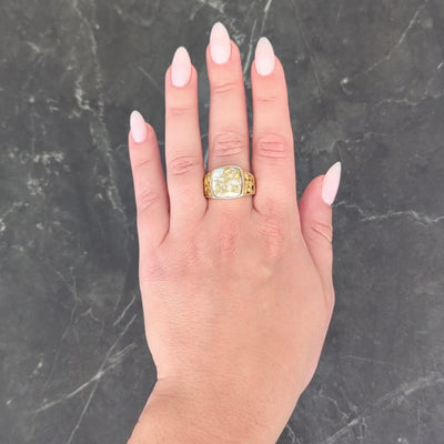 1960s Gold Quartz 14 Karat Yellow Gold Vintage Nugget Signet Ring