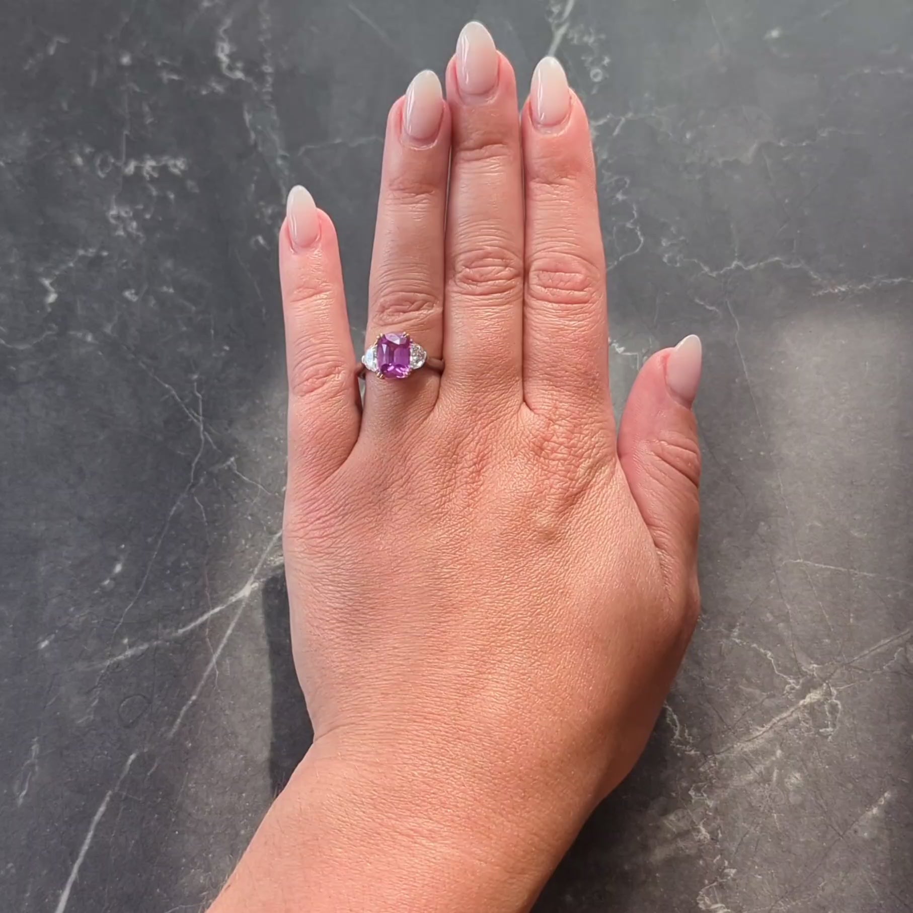 4.03 CTW No Heat Pink Sapphire Diamond Platinum 18K Gold Three Stone Ring