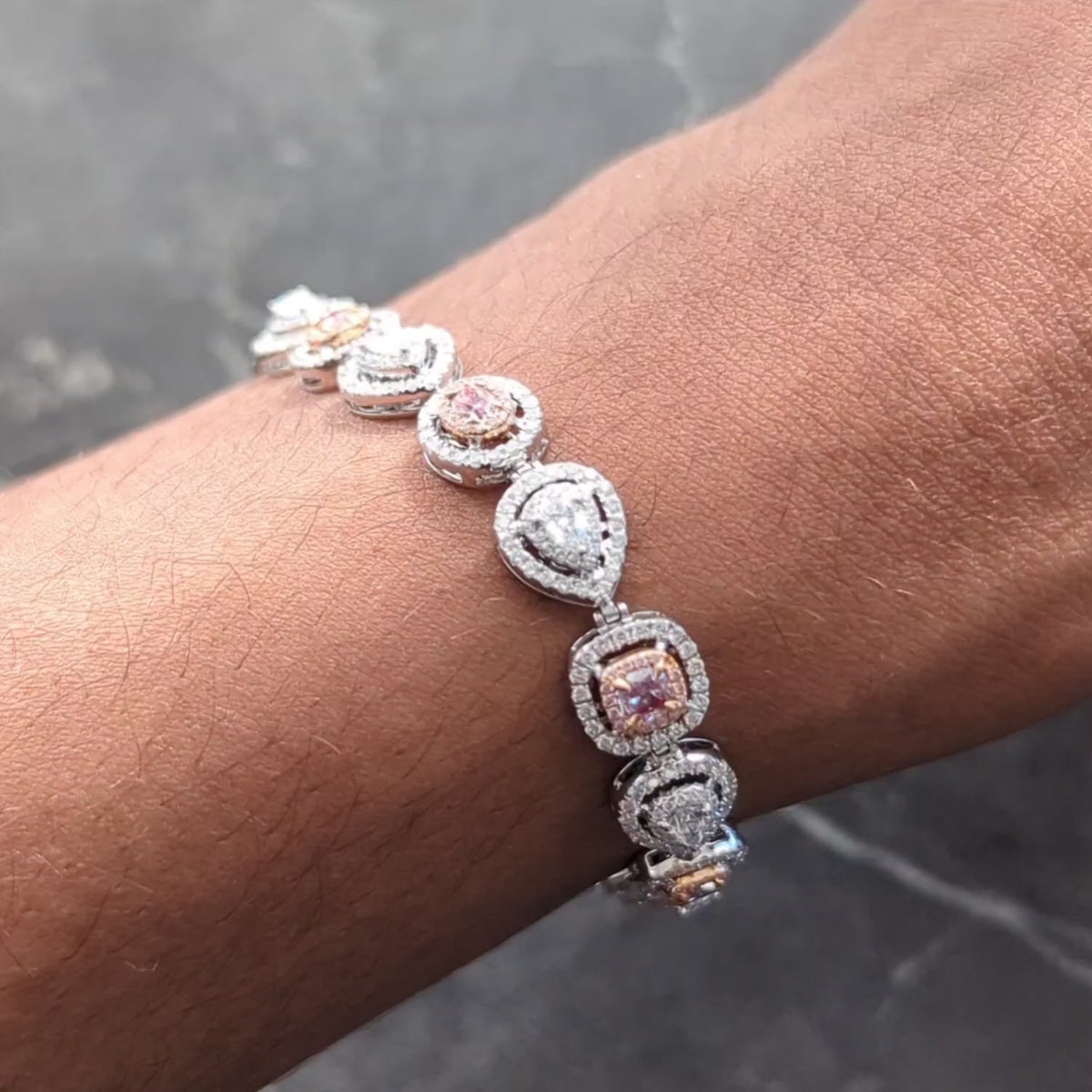 Fancy Pink Diamond 18 Karat Two-Tone Gold Contemporary Line Bracelet
