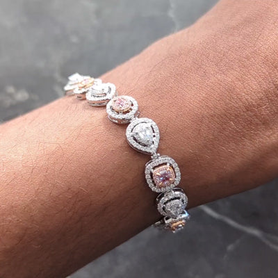 Fancy Pink Diamond 18 Karat Two-Tone Gold Contemporary Line Bracelet