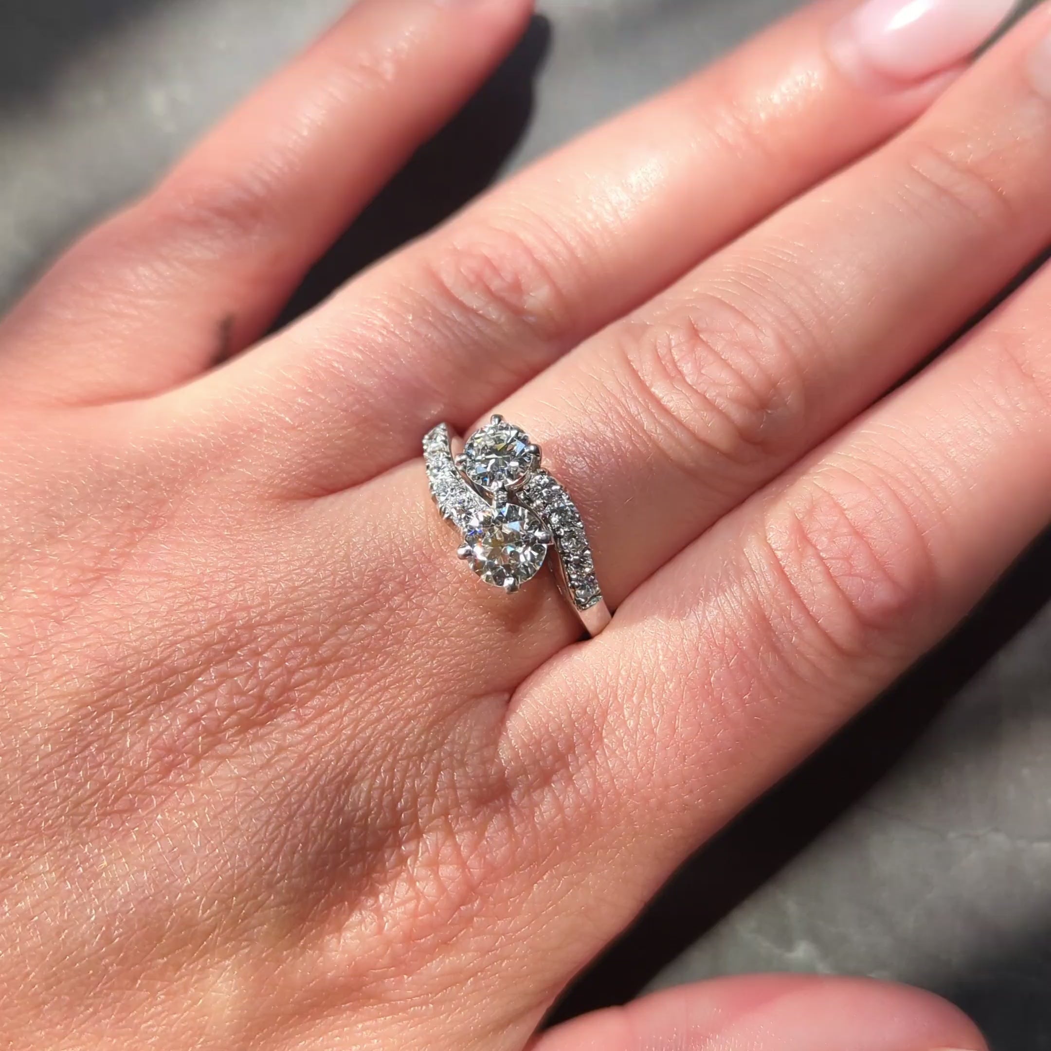 Mid-Century 1950s 1.79 CTW Old European Cut Diamond Platinum Vintage Bypass Ring