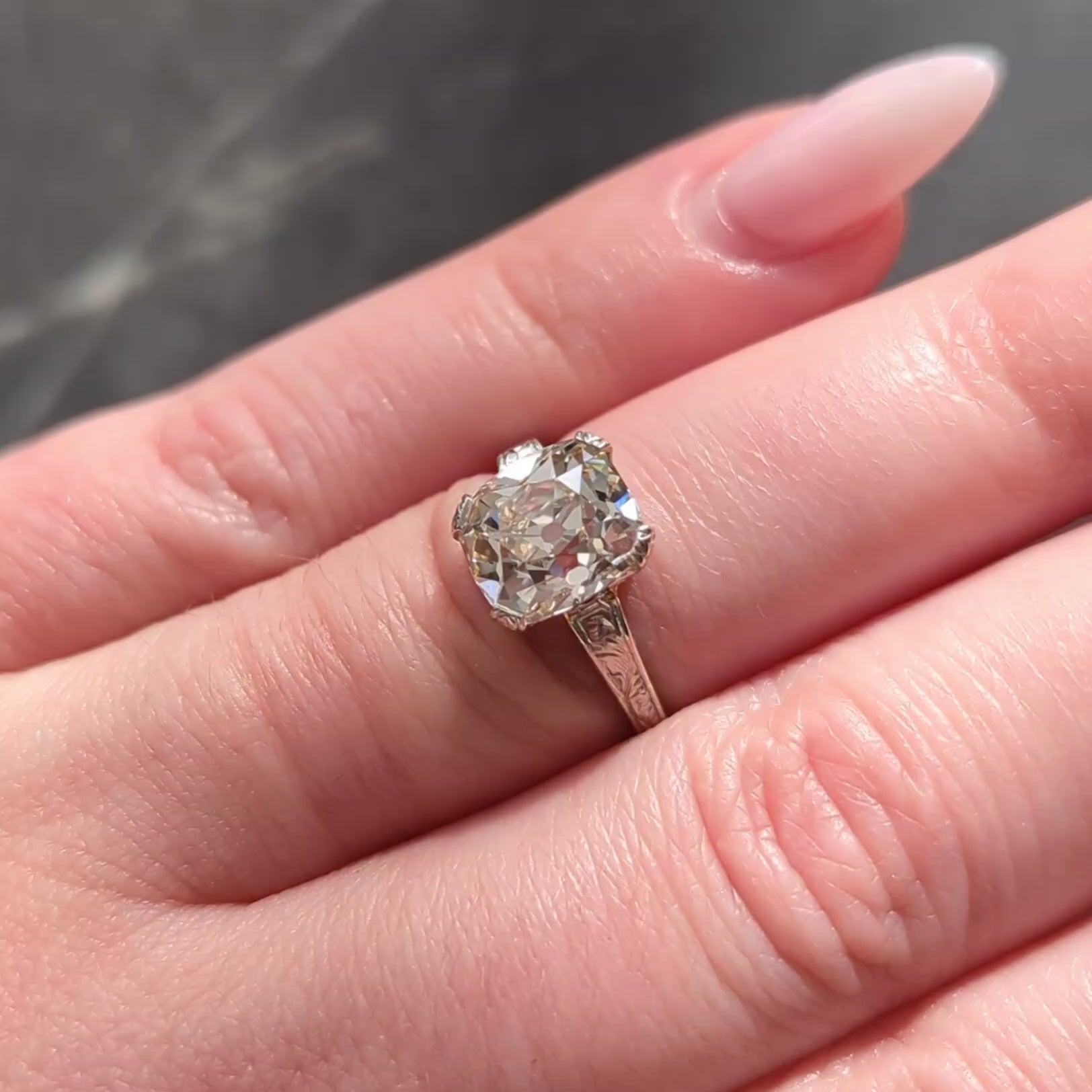 Art Deco 2.69 CTW Old Mine Cut 18 Karat White Gold Vintage Engagement Ring GIA