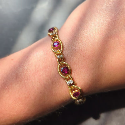 Victorian Diamond Ruby 18 Karat Yellow Gold Antique Twisted Rope Bracelet
