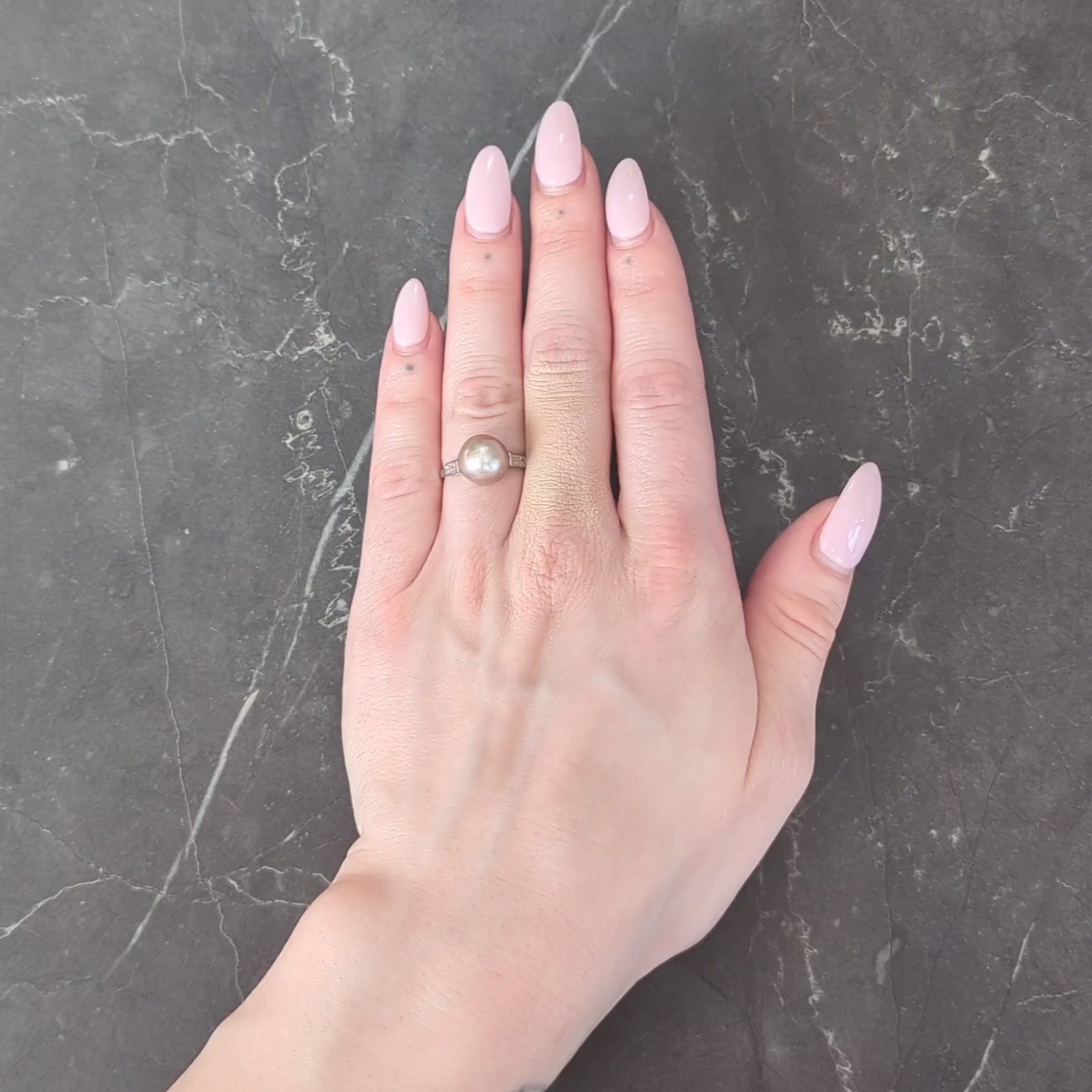 Art Deco 1933 Natural Saltwater Pearl Diamond Platinum Vintage Cocktail Ring
