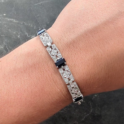 Art Deco Diamond Sapphire Platinum Vintage Geometric Line Bracelet