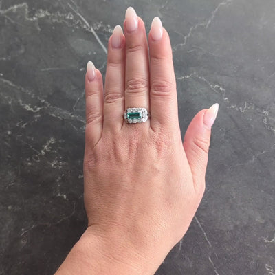 Mid-Century 2.14 Emerald Diamond Platinum Vintage Scroll Ring