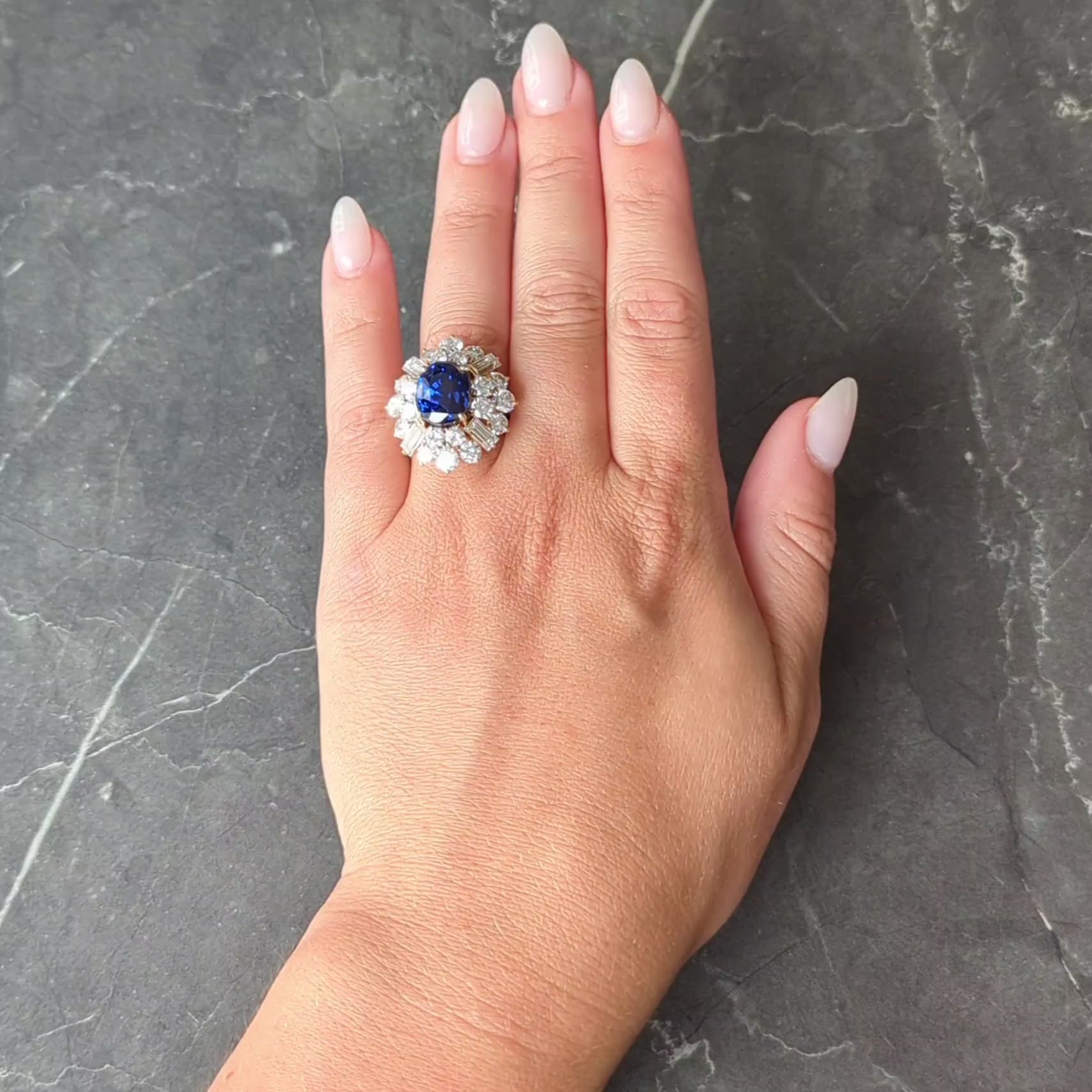 Fred Paris French 13.56 CTW No Heat Ceylon Sapphire Diamond 18K Yellow Gold Ring