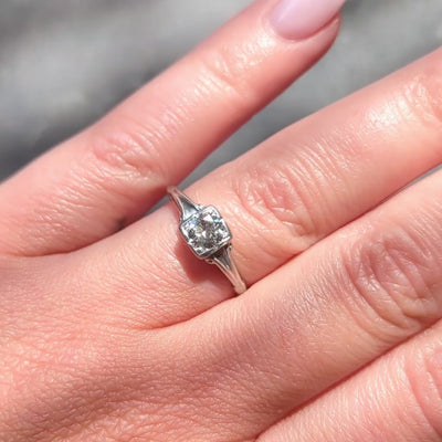 Art Deco 0.46 CT Diamond Platinum Vintage Fleur-De-Lis Solitaire Engagement Ring