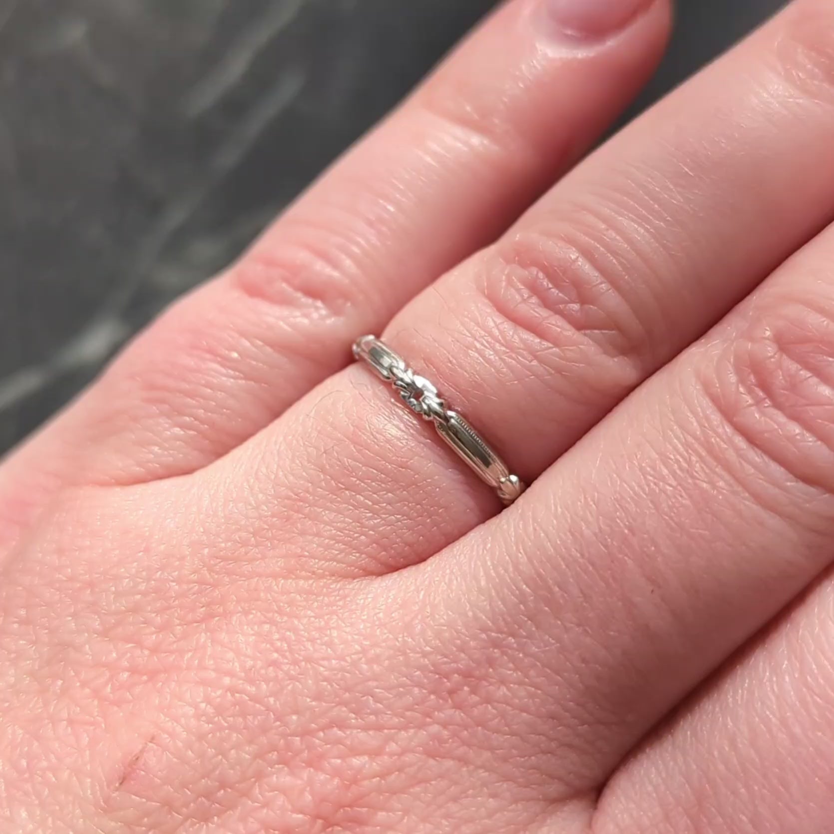 Art Deco 14 Karat White Gold Vintage Buckle Wedding Band Ring