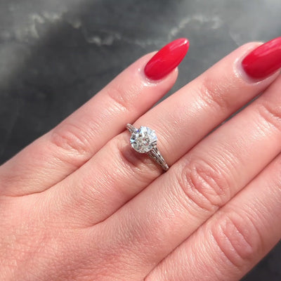 Art Deco 1.39 CTW Old Mine Cut Diamond Platinum Scroll Solitaire Engagement Ring