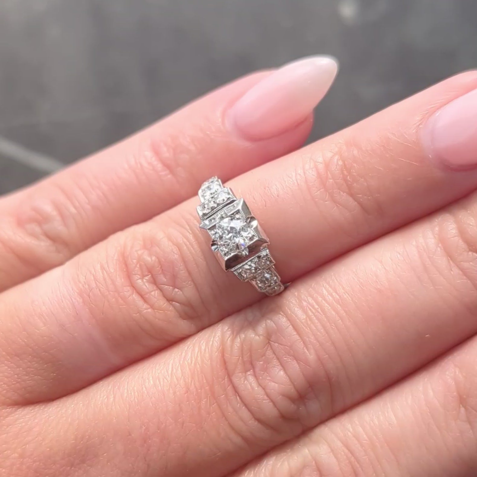 Art Deco 0.50 CTW Old European Diamond Platinum Stepped Vintage Engagement Ring