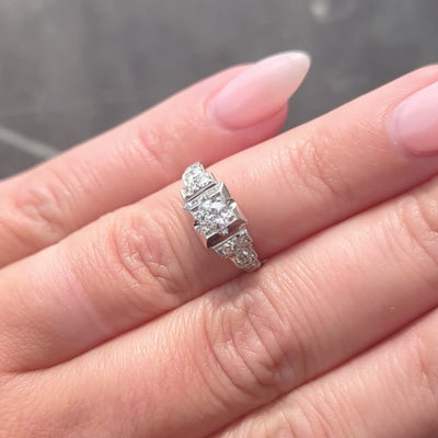 Art Deco 0.50 CTW Old European Diamond Platinum Stepped Vintage Engagement Ring