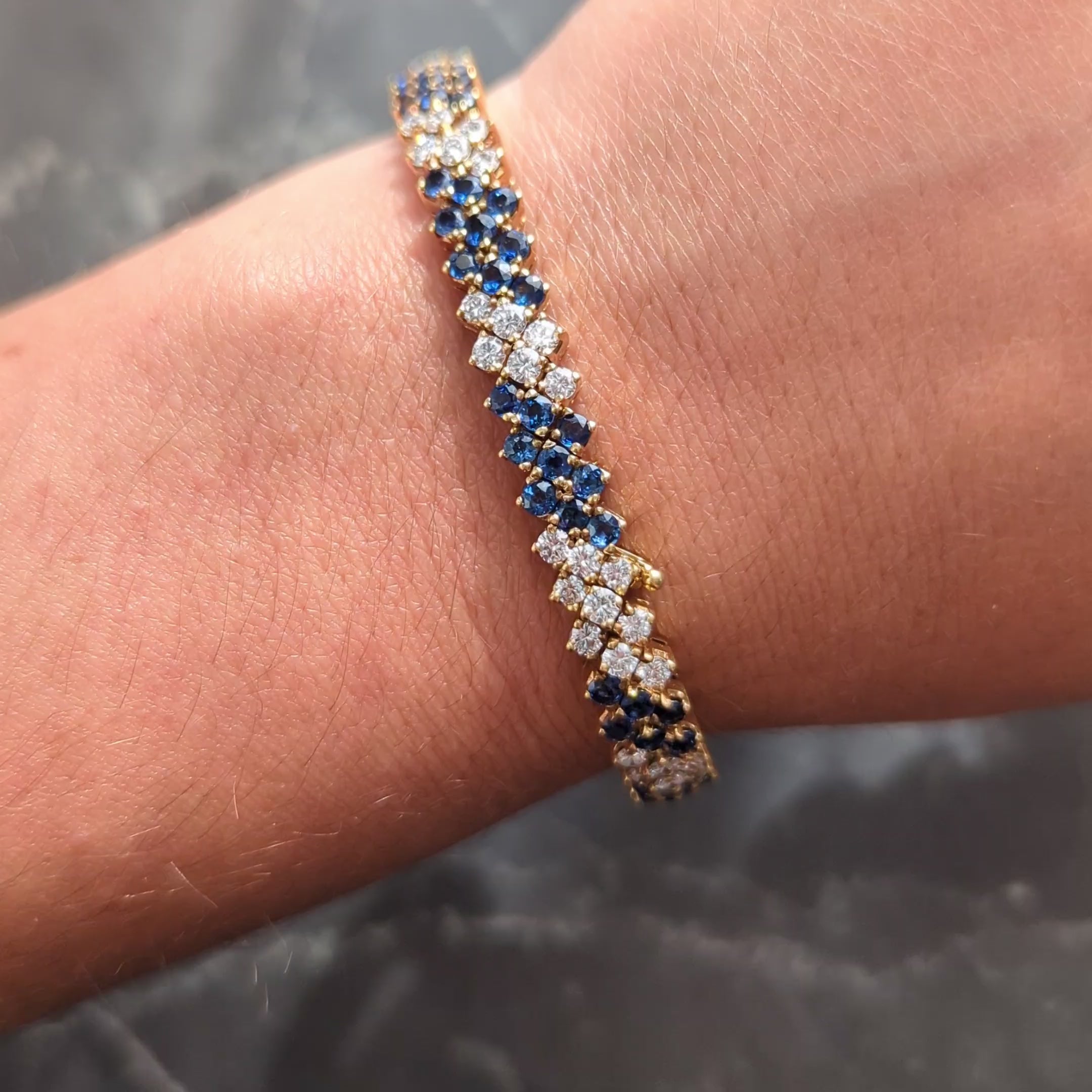 2000's 7.80 CTW Sapphire Diamond 18 Karat Yellow Gold Line Bracelet