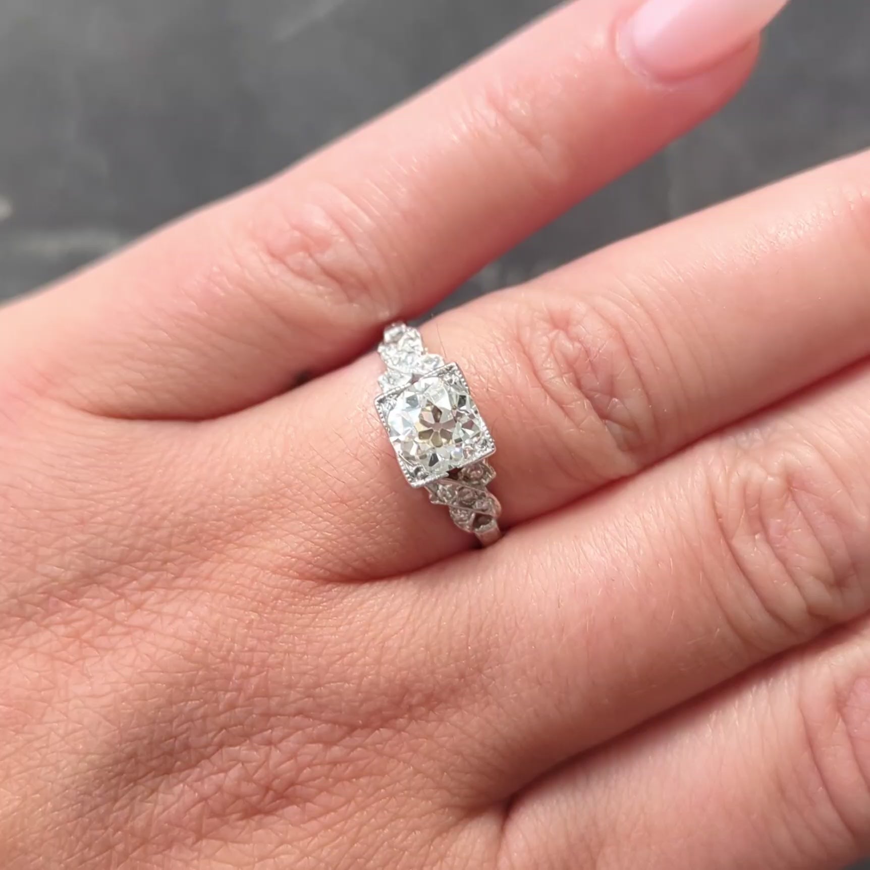Art Deco 1.37 CTW Old European Diamond Platinum Ribbon Vintage Engagement Ring