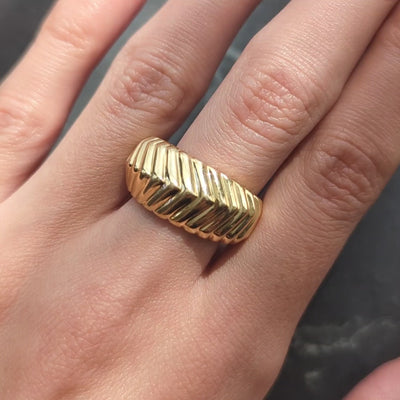 Tiffany & Co. 1998 18 Karat Yellow Gold Vintage Cordis Chevron Band Ring