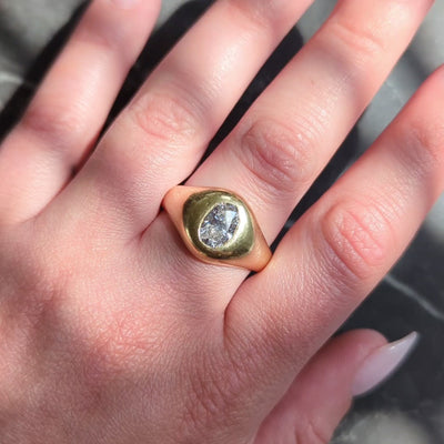 Cartier 1960's 1.22 CTW Oval Cut Diamond 18 Karat Yellow Gold Unisex Signet Ring