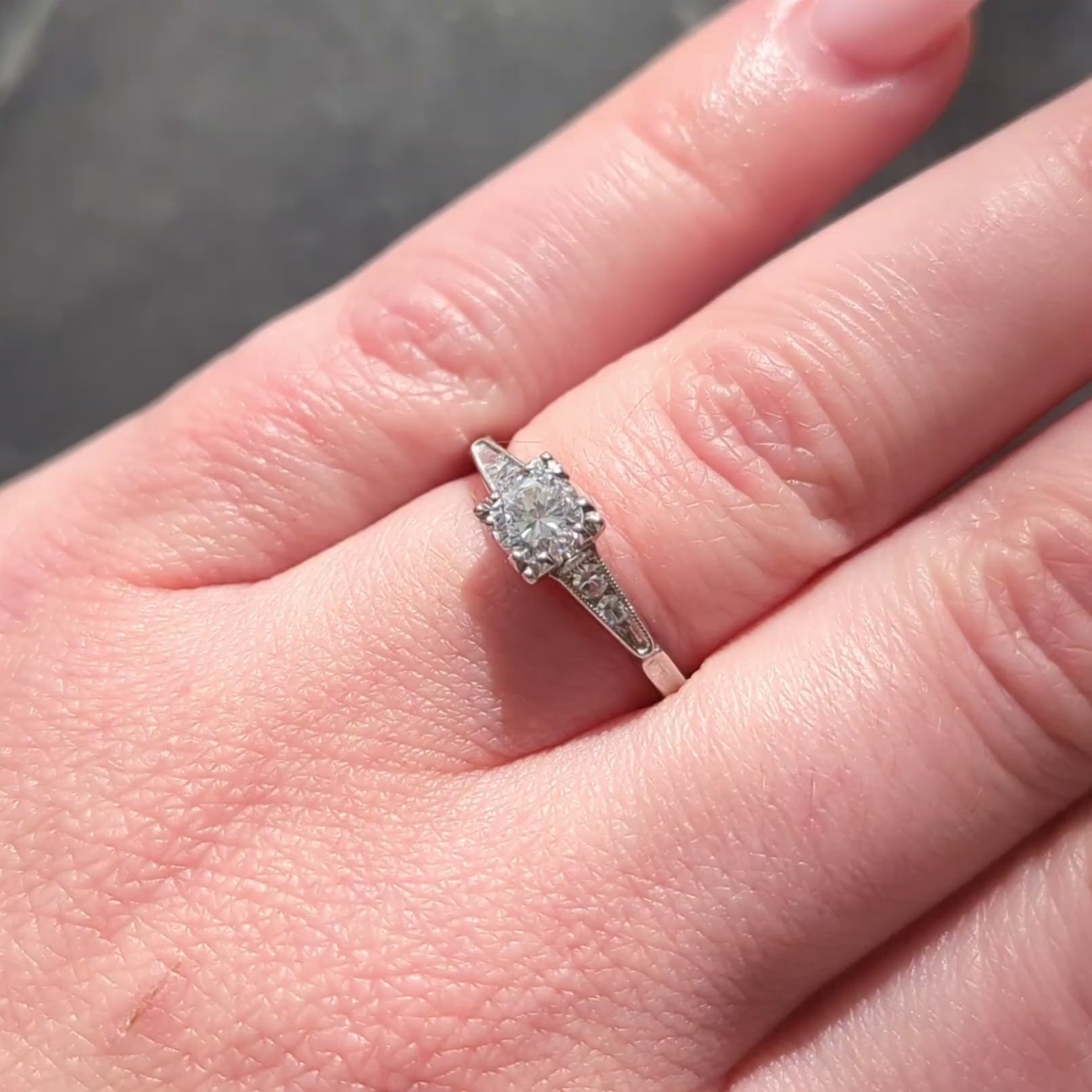 Mid-Century Old European Cut Diamond Platinum Vintage Engagement Ring