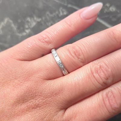 1950's 1.44 CTW Diamond Platinum Vintage Dash & Dot Eternity Wedding Band Ring