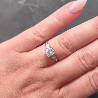 Retro 1945 Transitional Cut Diamond Platinum Vintage Geometric Engagement Ring